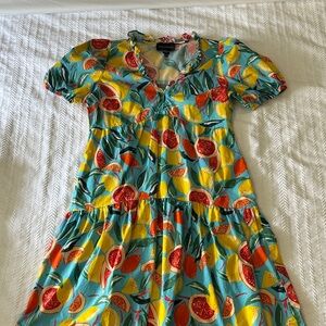 Donna Morgan Vibrant Citrus Print Midi Dress
